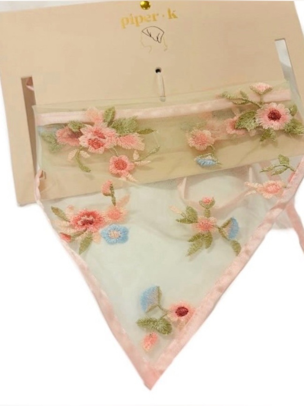 NWT βοΈπΈβοΈ Piper K Floral Embroidered Mesh Head Scarf Bandana - Picture 4 of 5